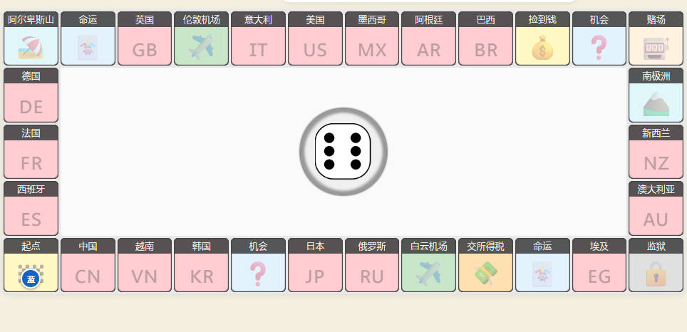 大富翁 - 世界地理主题骰子棋盘游戏